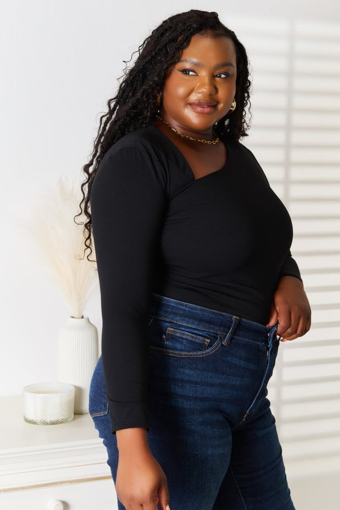 Basic Bae Asymmetrical Neck Long Sleeve Top - Black by Trendsi from FREYA’S CLOSET