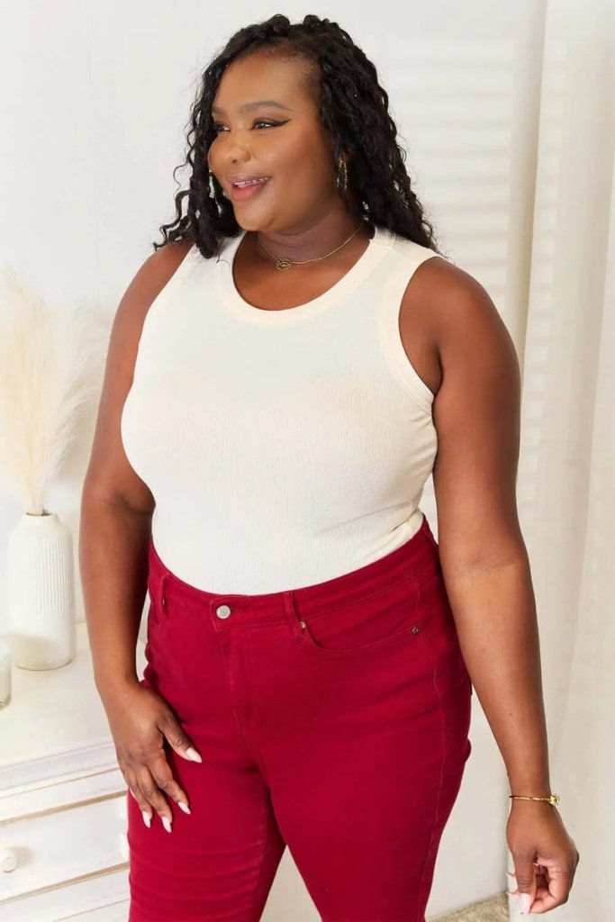 Basic Bae Full Size Round Neck Tank - Tan by Trendsi from FREYA’S CLOSET