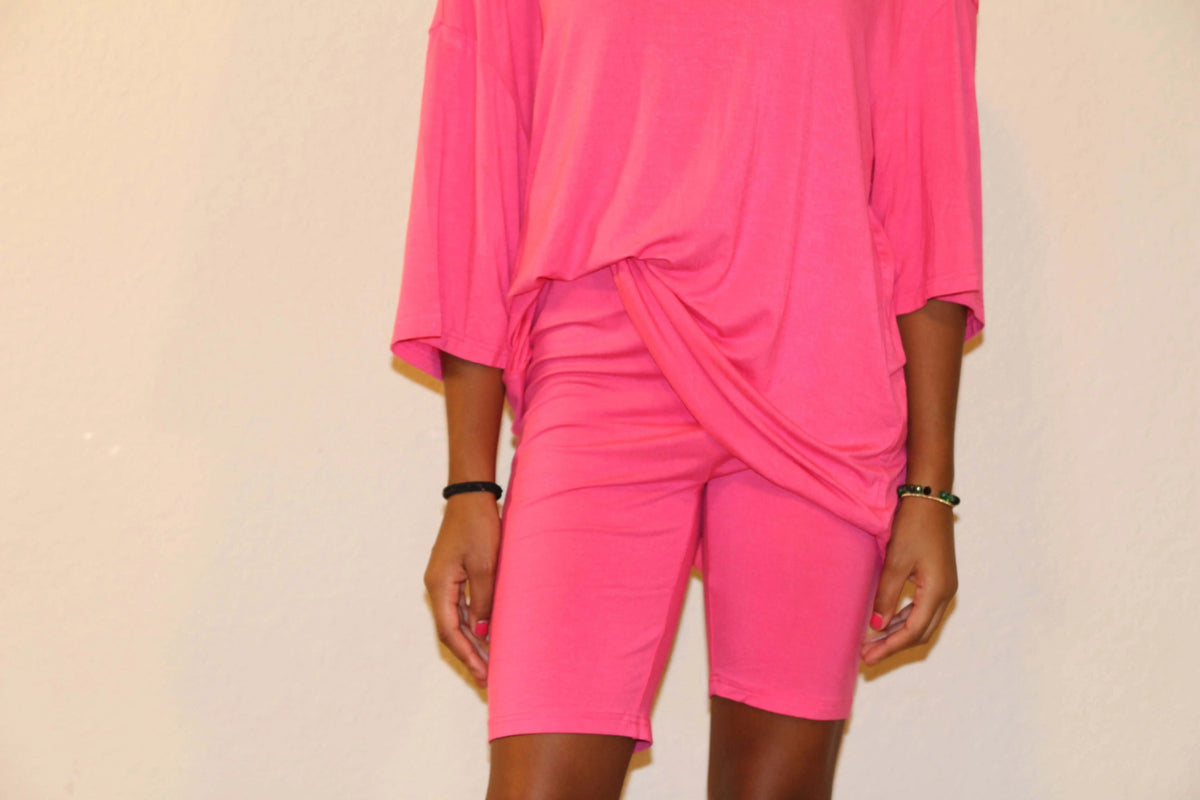 Trendsi Shirts and Blouses Basic Bae Full Size V-Neck Drop Shoulder T-Shirt and Shorts Set