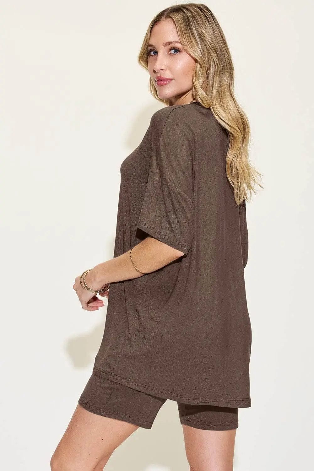 Trendsi Shirts and Blouses Basic Bae Full Size V-Neck Drop Shoulder T-Shirt and Shorts Set
