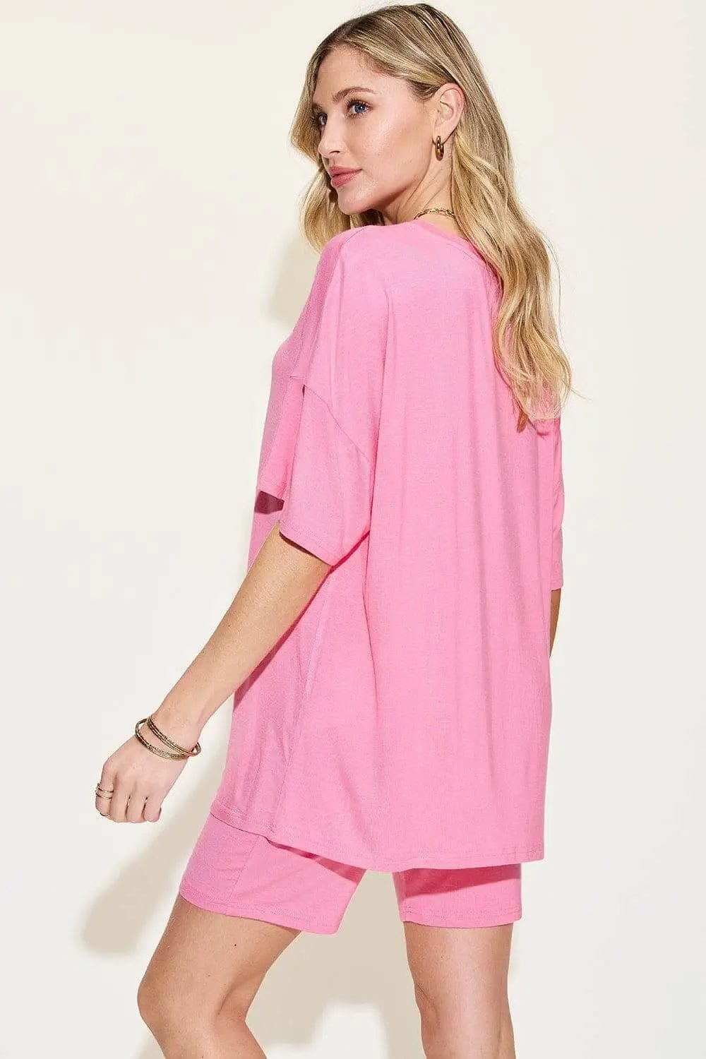 Trendsi Shirts and Blouses Basic Bae Full Size V-Neck Drop Shoulder T-Shirt and Shorts Set
