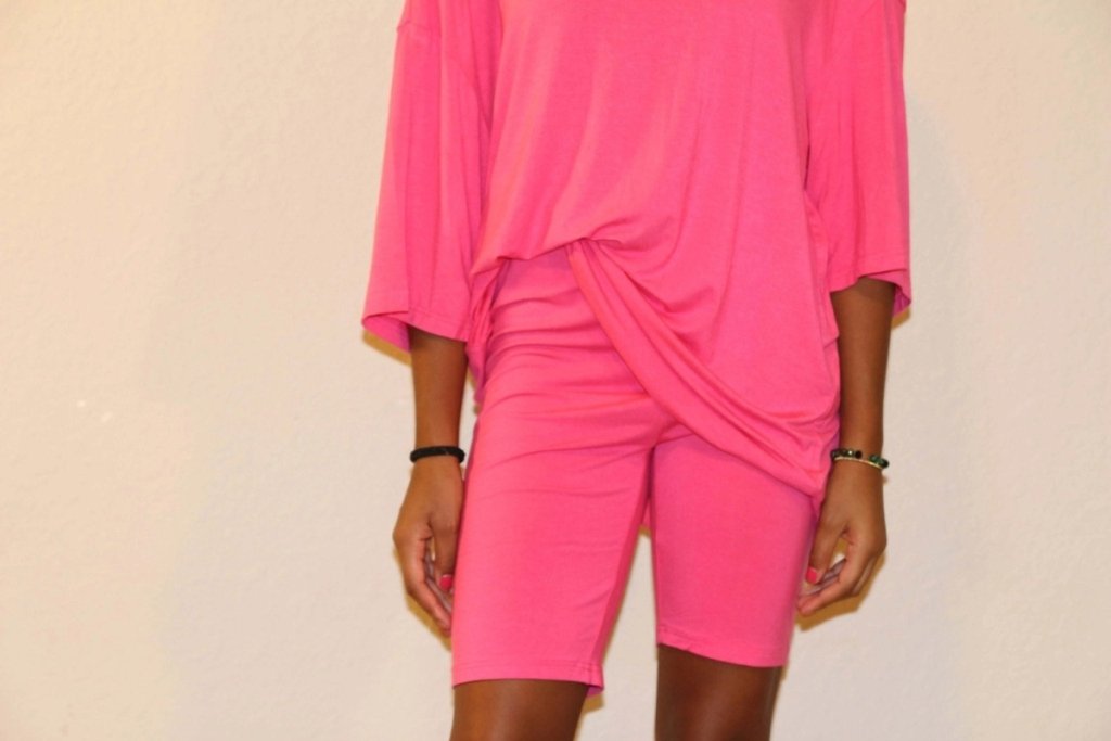 Basic Bae Full Size V - Neck Drop Shoulder T-Shirt and Shorts Set - Pink by Trendsi from FREYA’S CLOSET