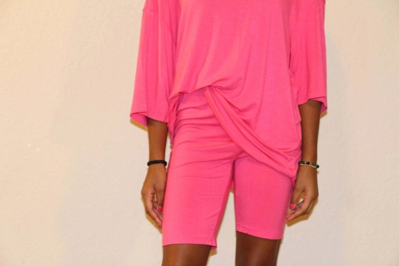 Basic Bae Full Size V - Neck Drop Shoulder T-Shirt and Shorts Set - Pink by Trendsi from FREYA’S CLOSET