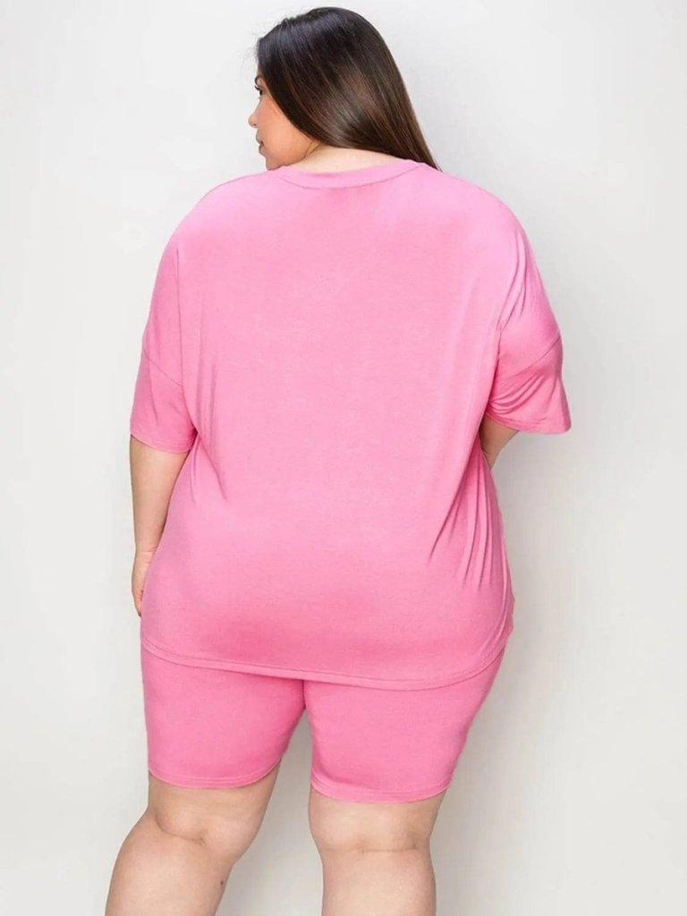 Basic Bae Full Size V - Neck Drop Shoulder T-Shirt and Shorts Set - Pink by Trendsi from FREYA’S CLOSET