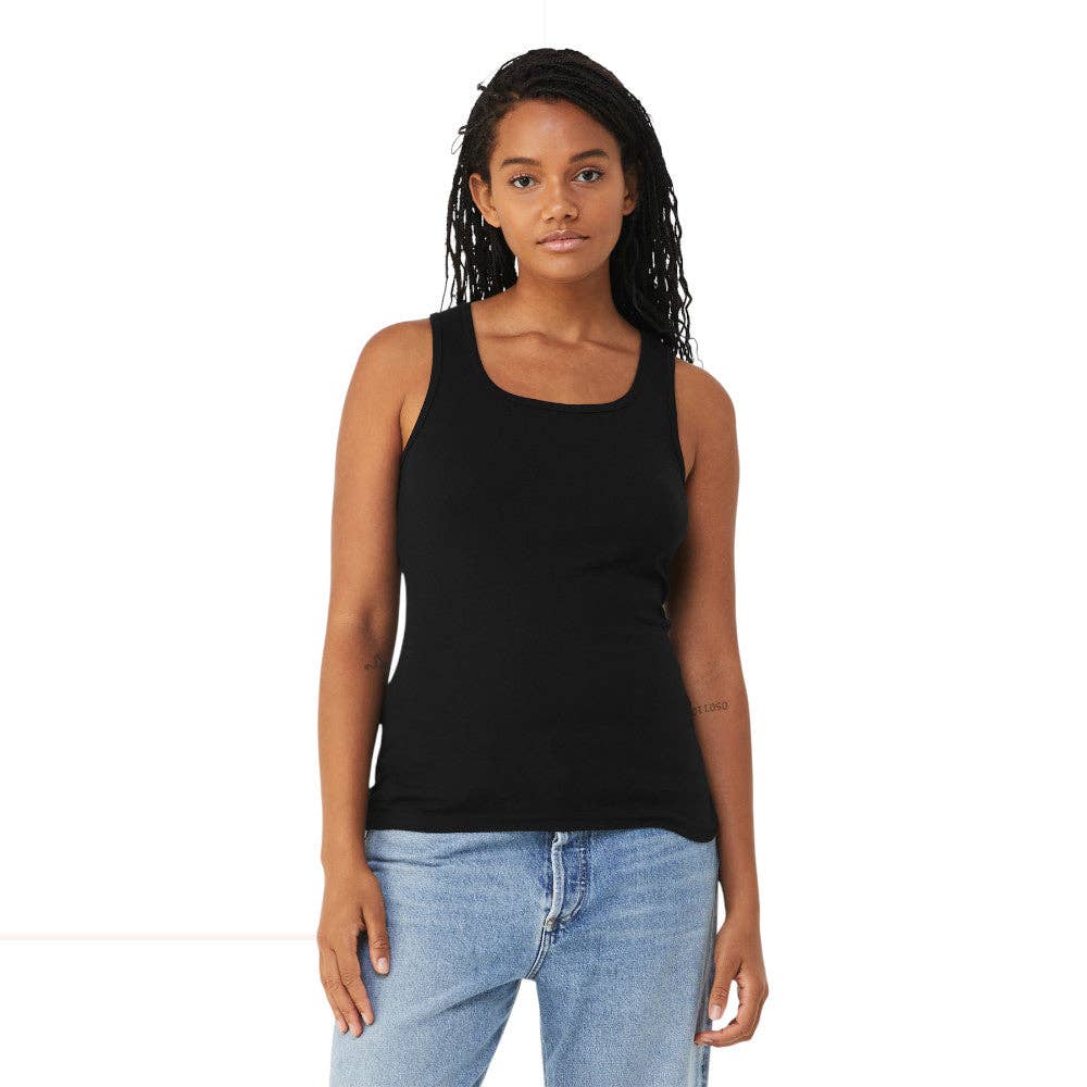 Black BELLA+CANVAS women's baby rib tank