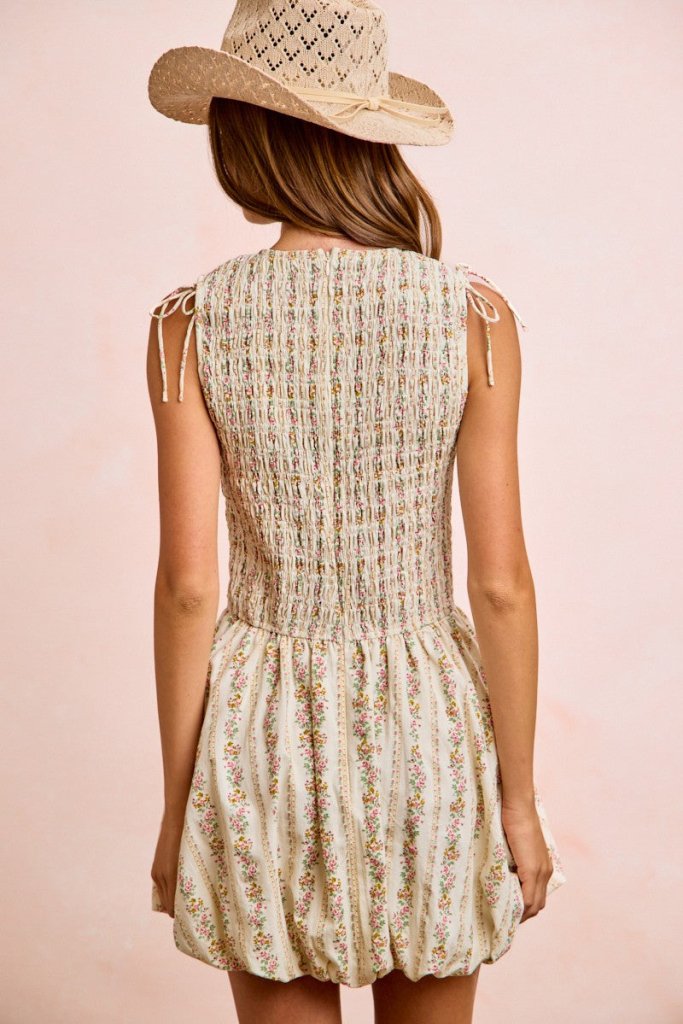 BiBi Floral Bow Tie Attachable Puff Sleeves Dress - IVORY by Trendsi from FREYA’S CLOSET