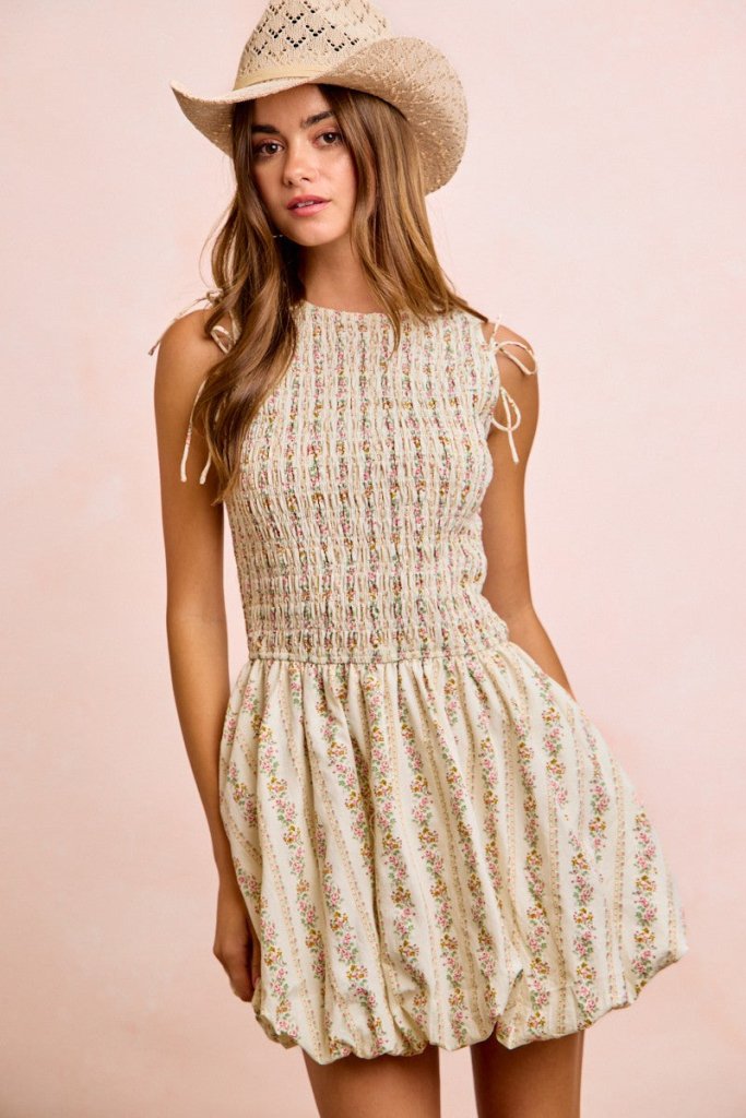 BiBi Floral Bow Tie Attachable Puff Sleeves Dress - IVORY by Trendsi from FREYA’S CLOSET