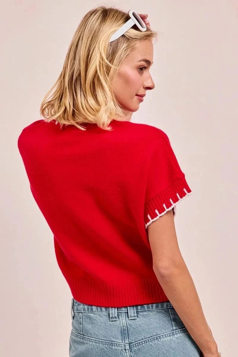 BiBi Gameday Sequin Football Embroidered Stitch Sweater - RED/RED/WHITE by Trendsi from FREYA’S CLOSET