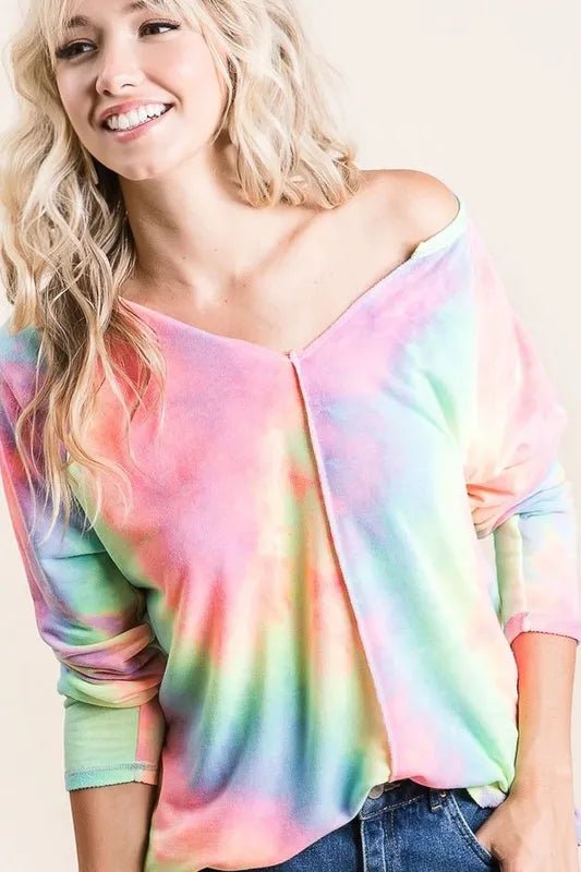 BiBi Long Sleeve Tie - Dye Terry T-Shirt - PASTEL TIE DYE by Trendsi from FREYA’S CLOSET