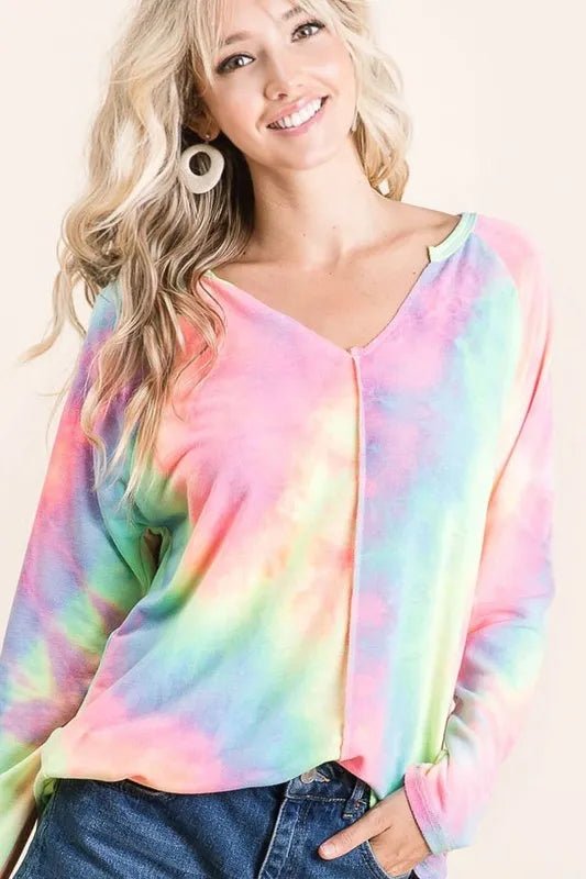 BiBi Long Sleeve Tie - Dye Terry T-Shirt - PASTEL TIE DYE by Trendsi from FREYA’S CLOSET