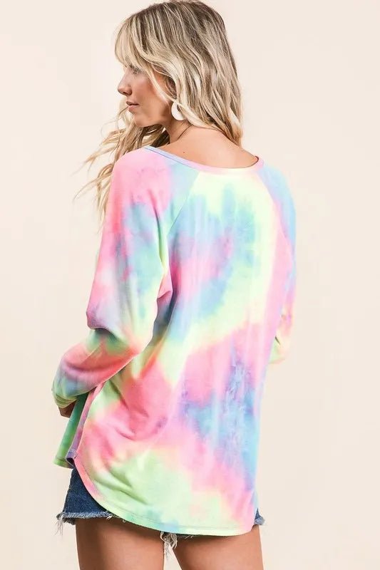 BiBi Long Sleeve Tie - Dye Terry T-Shirt - PASTEL TIE DYE by Trendsi from FREYA’S CLOSET