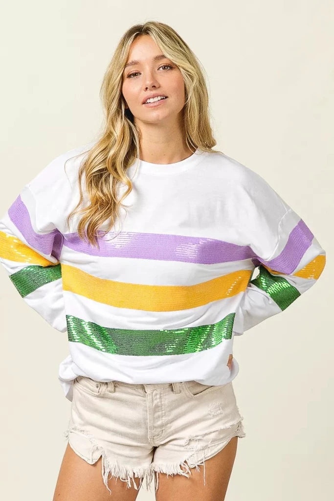 Off-white BiBi sequin Mardi Gras striped sweatshirt, view 15