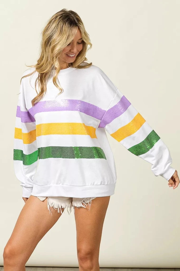 Off-white BiBi sequin Mardi Gras striped sweatshirt, view 7
