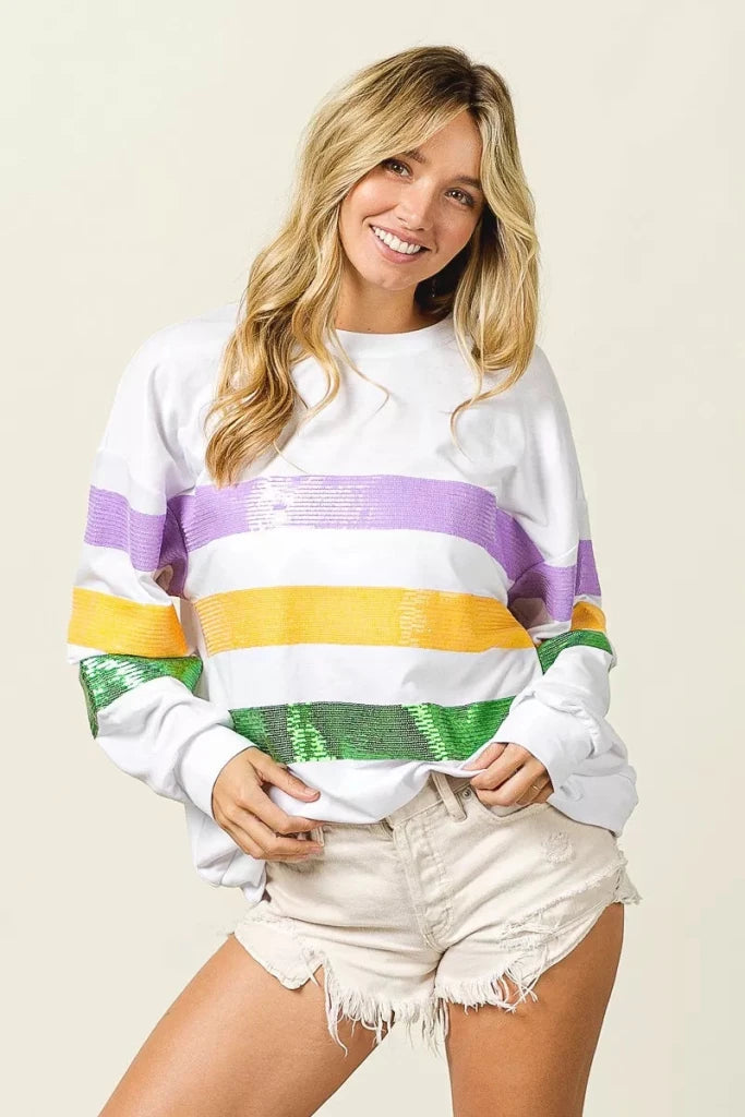Off-white BiBi sequin Mardi Gras striped sweatshirt, view 18