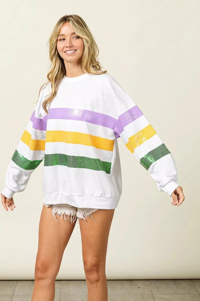 Off-white BiBi sequin Mardi Gras striped sweatshirt, view 14