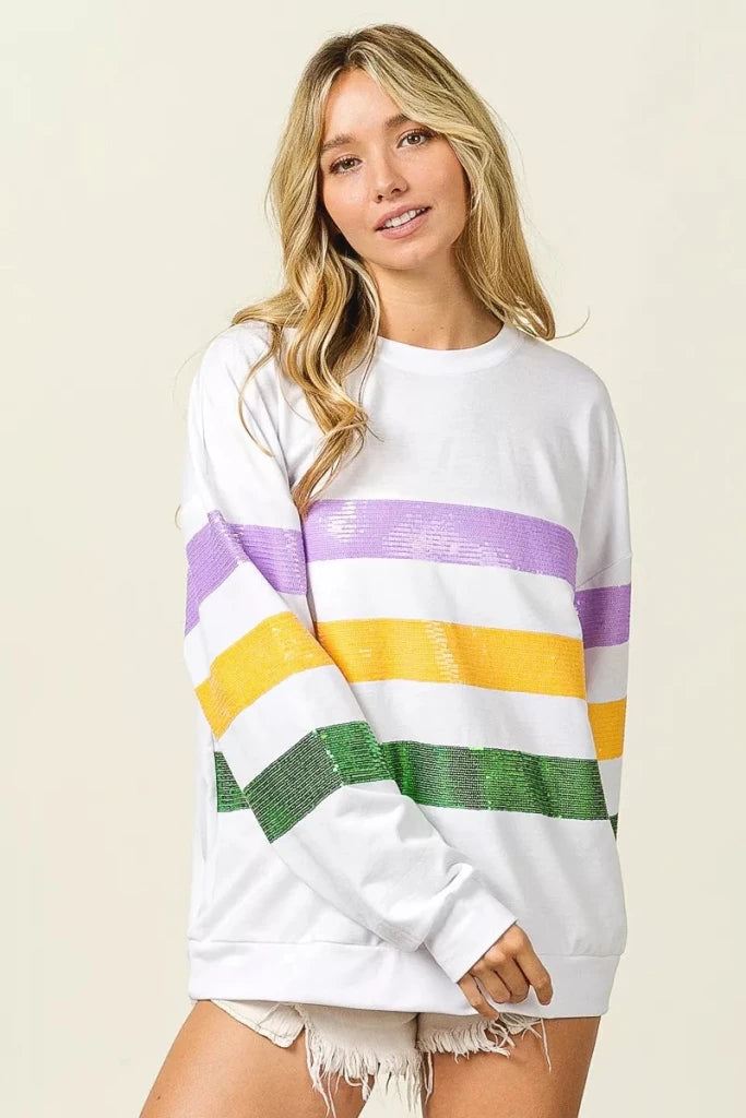 Off-white BiBi sequin Mardi Gras striped sweatshirt, view 12