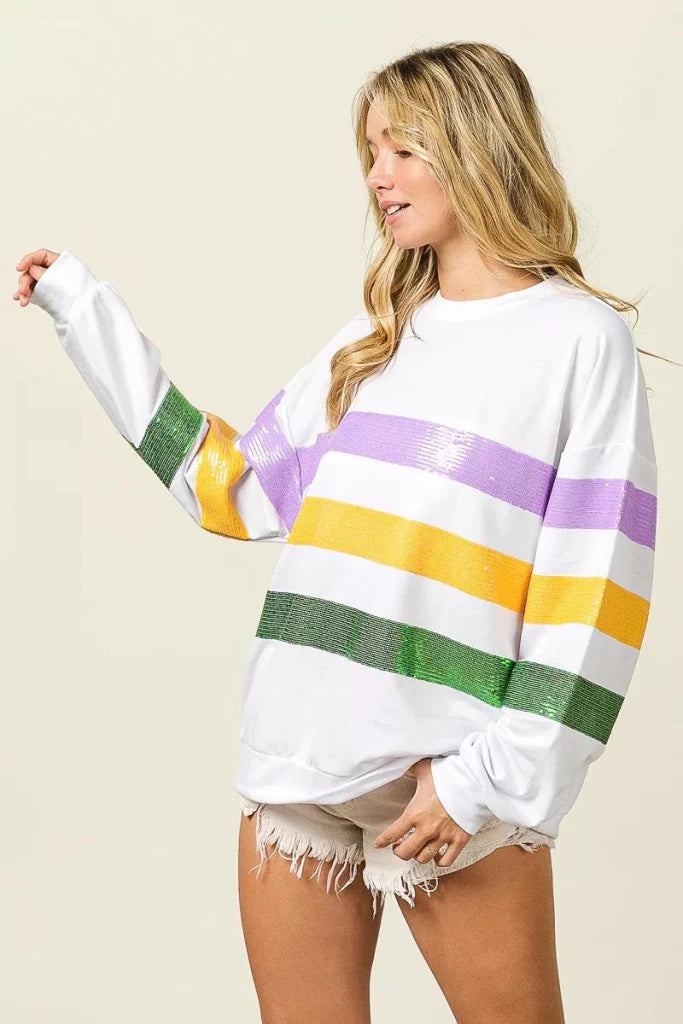 Off-white BiBi sequin Mardi Gras striped sweatshirt, view 17