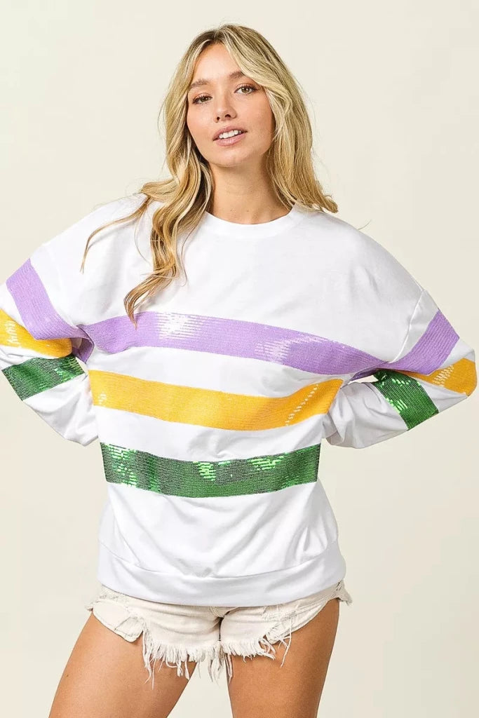 Off-white BiBi sequin Mardi Gras striped sweatshirt, view 6