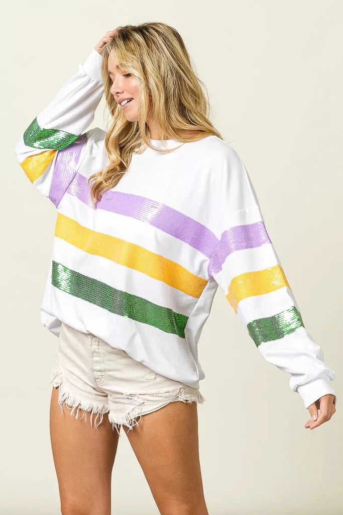 Off-white BiBi sequin Mardi Gras striped sweatshirt, view 3