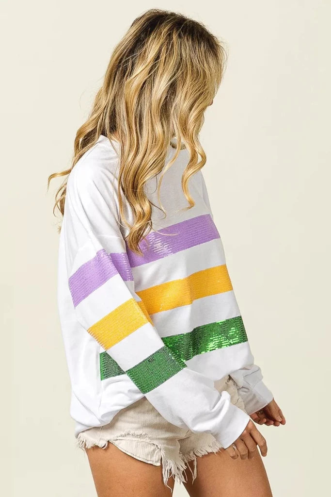 Off-white BiBi sequin Mardi Gras striped sweatshirt, view 13