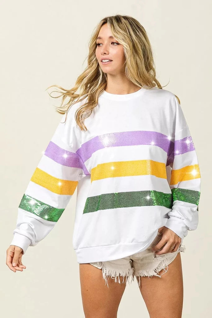 Off-white BiBi sequin Mardi Gras striped sweatshirt, view 5