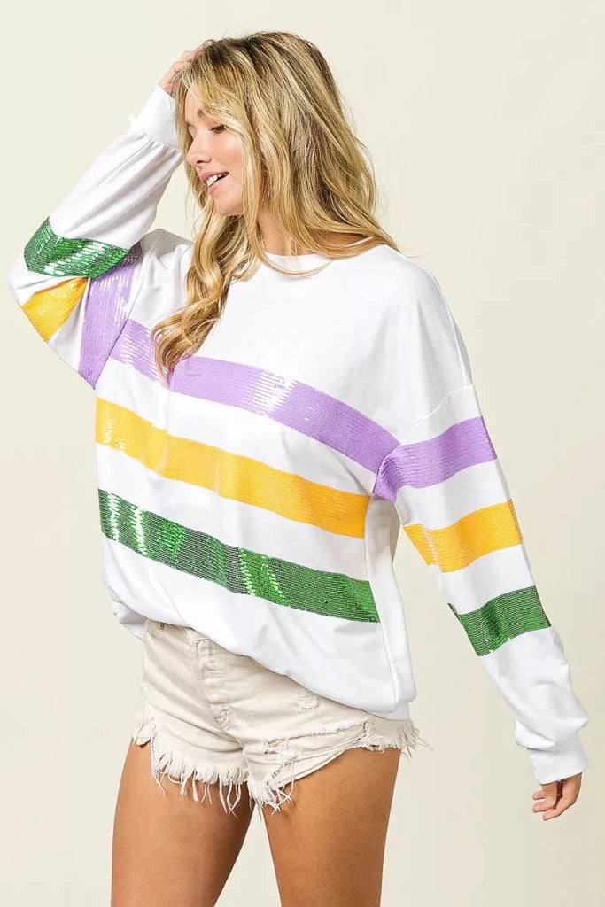 Off-white BiBi sequin Mardi Gras striped sweatshirt, view 16