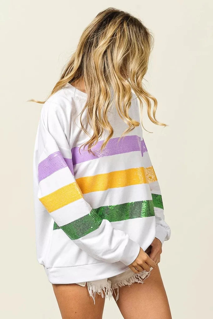 Off-white BiBi sequin Mardi Gras striped sweatshirt, view 10