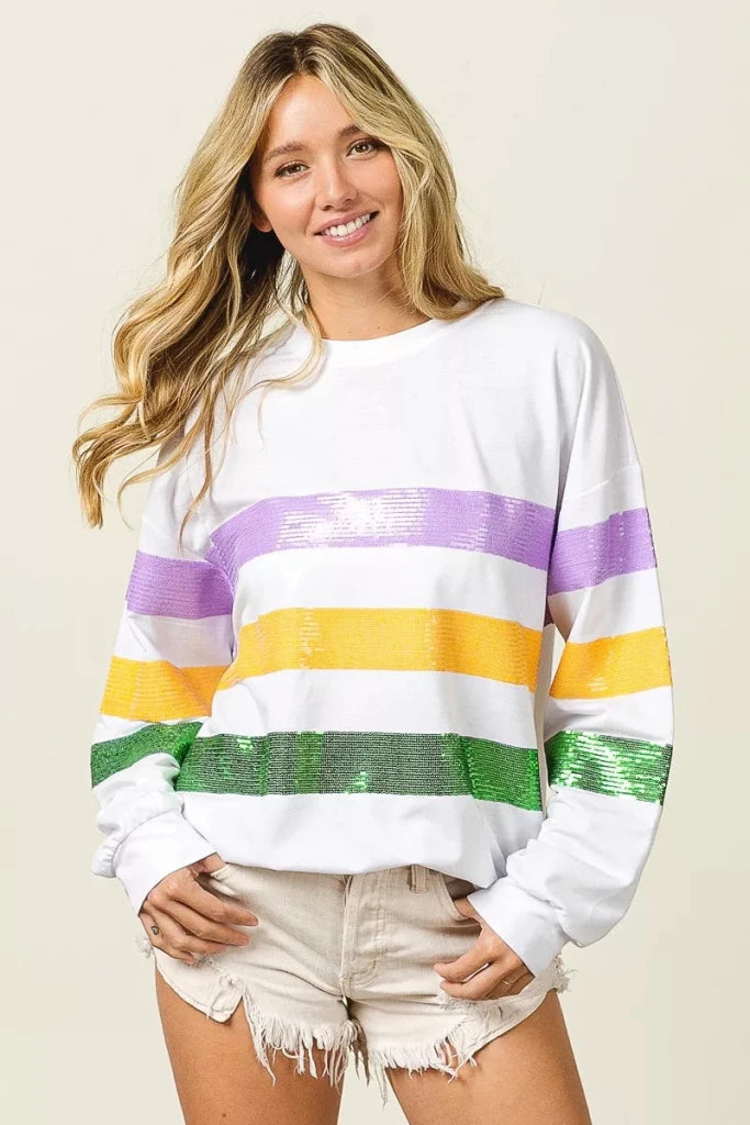 Off-white BiBi sequin Mardi Gras striped sweatshirt
