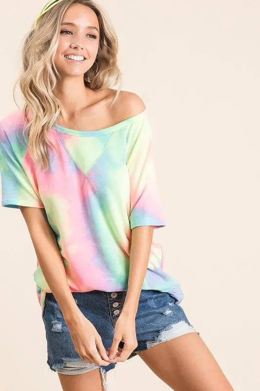 BiBi Tie Dye French Terry Print Top - PASTEL MULTI by Trendsi from FREYA’S CLOSET