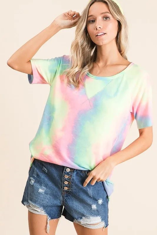 BiBi Tie Dye French Terry Print Top - PASTEL MULTI by Trendsi from FREYA’S CLOSET