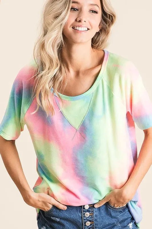BiBi Tie Dye French Terry Print Top - PASTEL MULTI by Trendsi from FREYA’S CLOSET