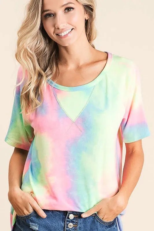 BiBi Tie Dye French Terry Print Top - PASTEL MULTI by Trendsi from FREYA’S CLOSET