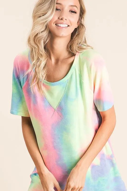 BiBi Tie Dye French Terry Print Top - PASTEL MULTI by Trendsi from FREYA’S CLOSET