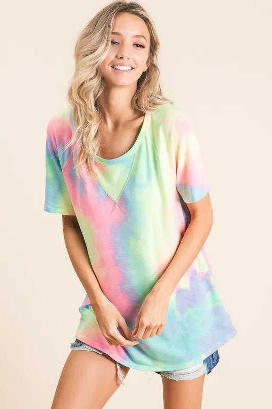BiBi Tie Dye French Terry Print Top - PASTEL MULTI by Trendsi from FREYA’S CLOSET
