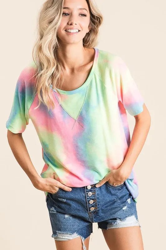 BiBi Tie Dye French Terry Print Top - PASTEL MULTI by Trendsi from FREYA’S CLOSET