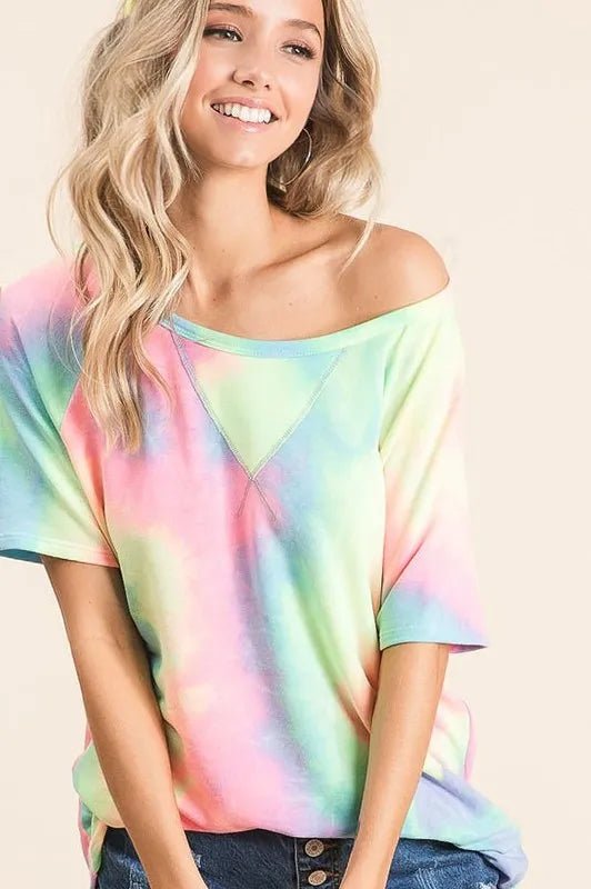 BiBi Tie Dye French Terry Print Top - PASTEL MULTI by Trendsi from FREYA’S CLOSET