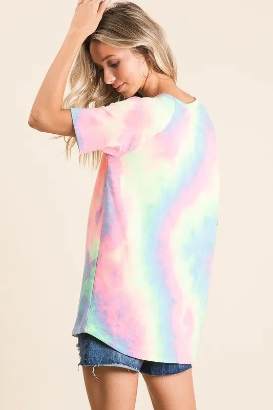 BiBi Tie Dye French Terry Print Top - PASTEL MULTI by Trendsi from FREYA’S CLOSET