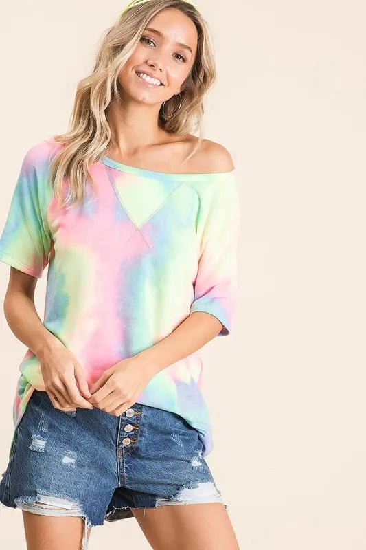 BiBi Tie Dye French Terry Print Top - PASTEL MULTI by Trendsi from FREYA’S CLOSET