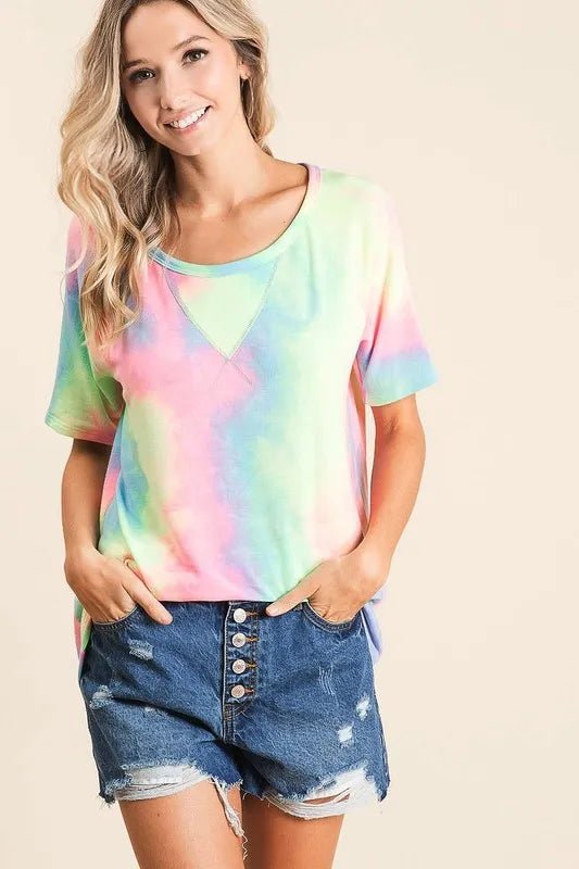 BiBi Tie Dye French Terry Print Top - PASTEL MULTI by Trendsi from FREYA’S CLOSET