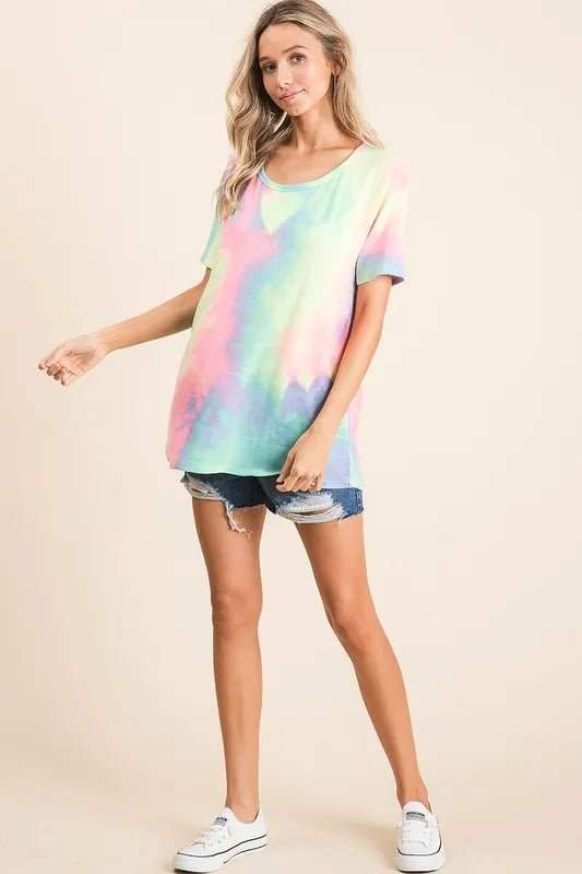 BiBi Tie Dye French Terry Print Top - PASTEL MULTI by Trendsi from FREYA’S CLOSET