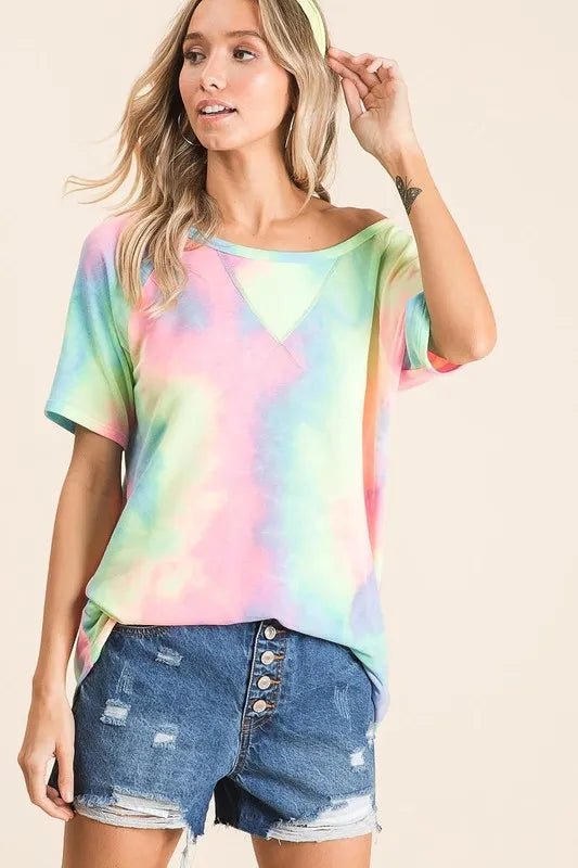 BiBi Tie Dye French Terry Print Top - PASTEL MULTI by Trendsi from FREYA’S CLOSET