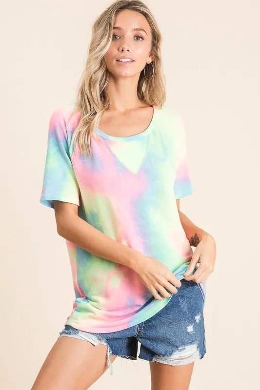 BiBi Tie Dye French Terry Print Top - PASTEL MULTI by Trendsi from FREYA’S CLOSET
