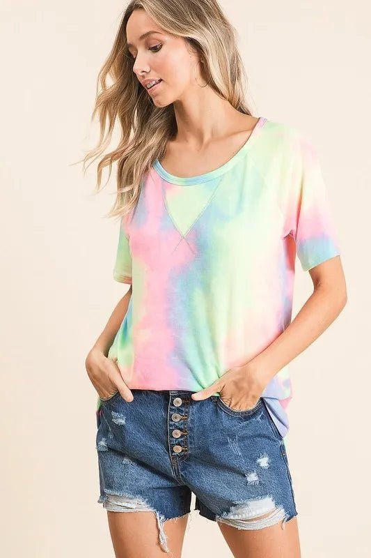 BiBi Tie Dye French Terry Print Top - PASTEL MULTI by Trendsi from FREYA’S CLOSET