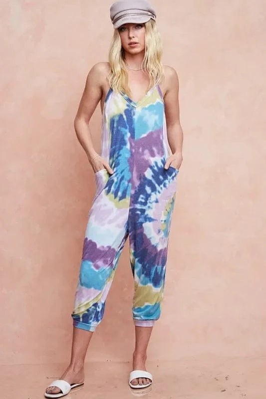 Trendsi BiBi Tie Dye Knit Mid-length Casual Jumpsuit