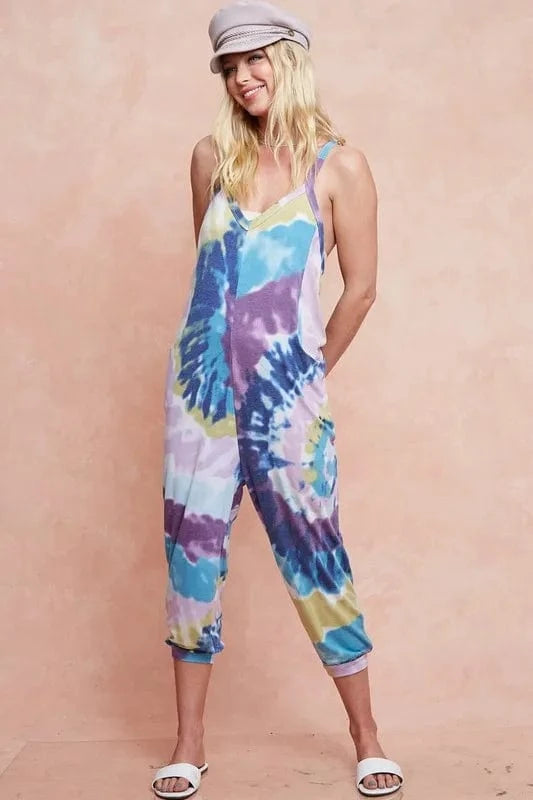 Trendsi BiBi Tie Dye Knit Mid-length Casual Jumpsuit