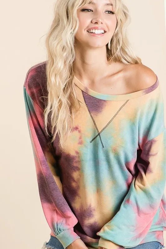 BiBi Tie Dye Print French Terry Sweatshirt - MINT MULTI by Trendsi from FREYA’S CLOSET