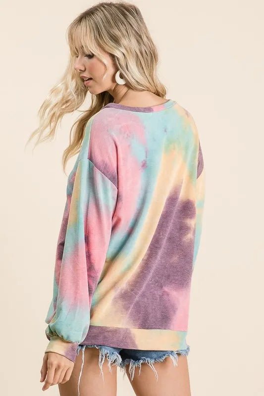BiBi Tie Dye Print French Terry Sweatshirt - MINT MULTI by Trendsi from FREYA’S CLOSET