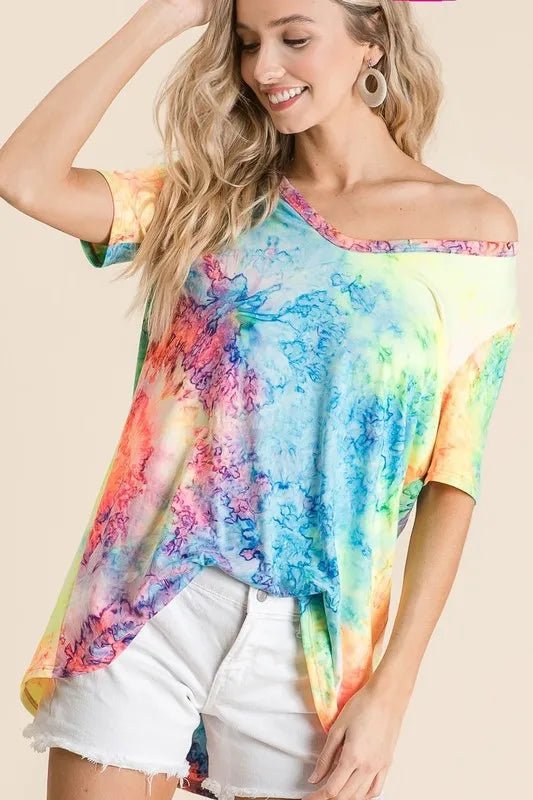 BiBi Tie Dye Print Jersey V Neck Top - MULTI by Trendsi from FREYA’S CLOSET