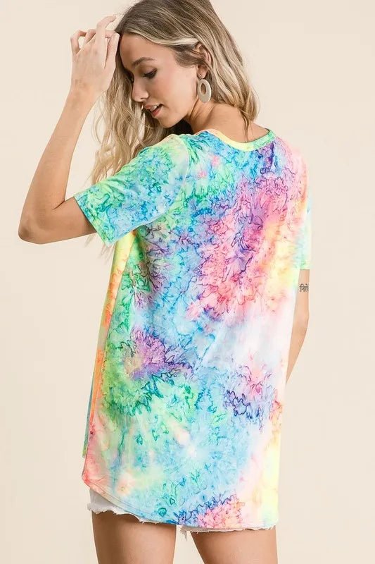 BiBi Tie Dye Print Jersey V Neck Top - MULTI by Trendsi from FREYA’S CLOSET
