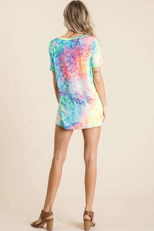 BiBi Tie Dye Print Jersey V Neck Top - MULTI by Trendsi from FREYA’S CLOSET